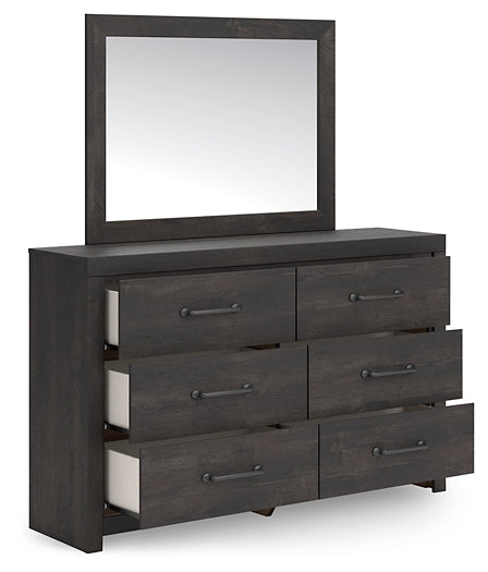 Hollivern Queen Panel Bed with Mirrored Dresser and Nightstand
