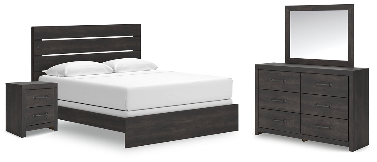 Hollivern King Panel Bed with Mirrored Dresser and Nightstand