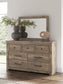 Rusticott Queen Poster Bed with Mirrored Dresser and Nightstand