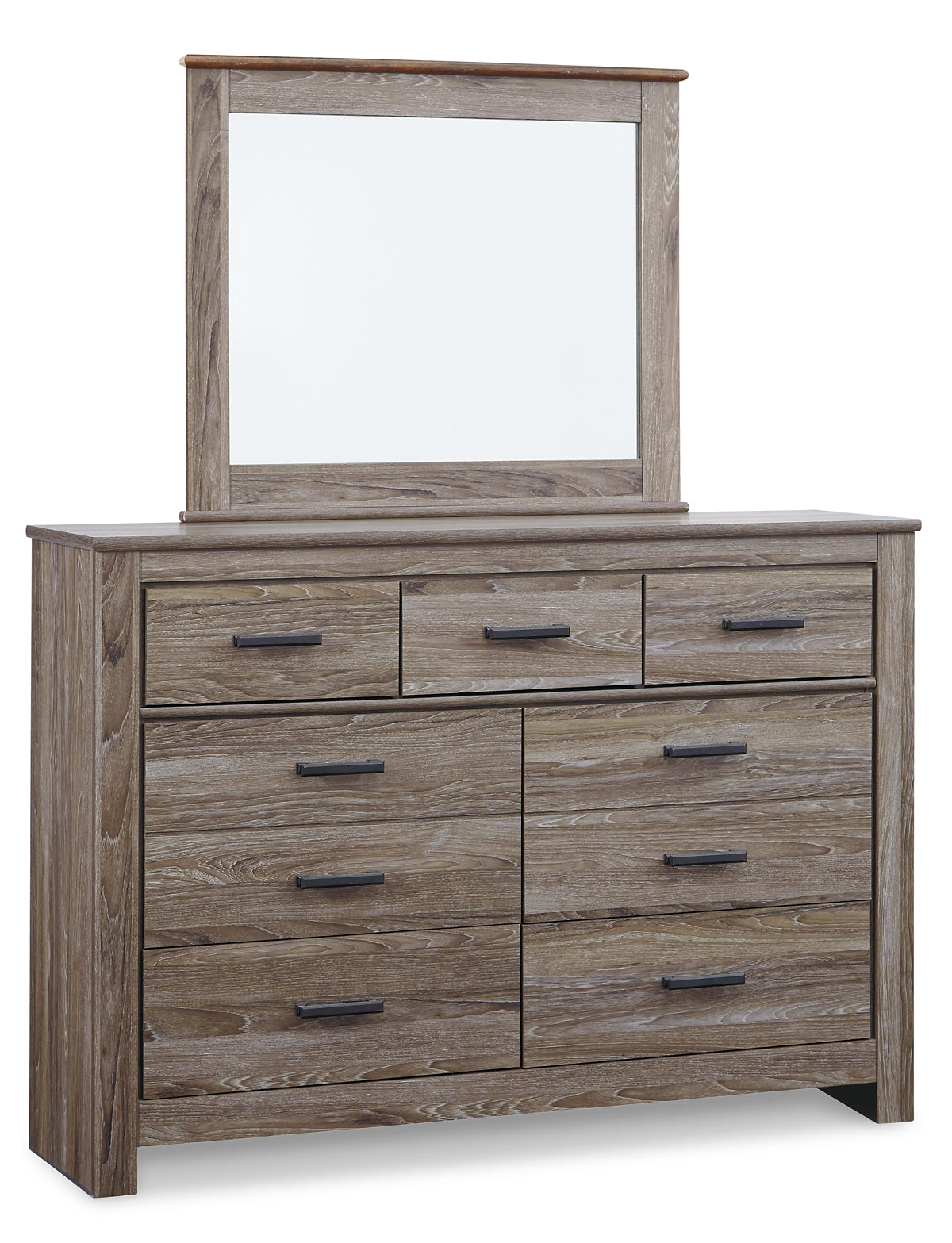 Zelen King/California King Panel Headboard with Mirrored Dresser, Chest and 2 Nightstands