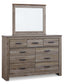 Zelen King/California King Panel Headboard with Mirrored Dresser, Chest and 2 Nightstands