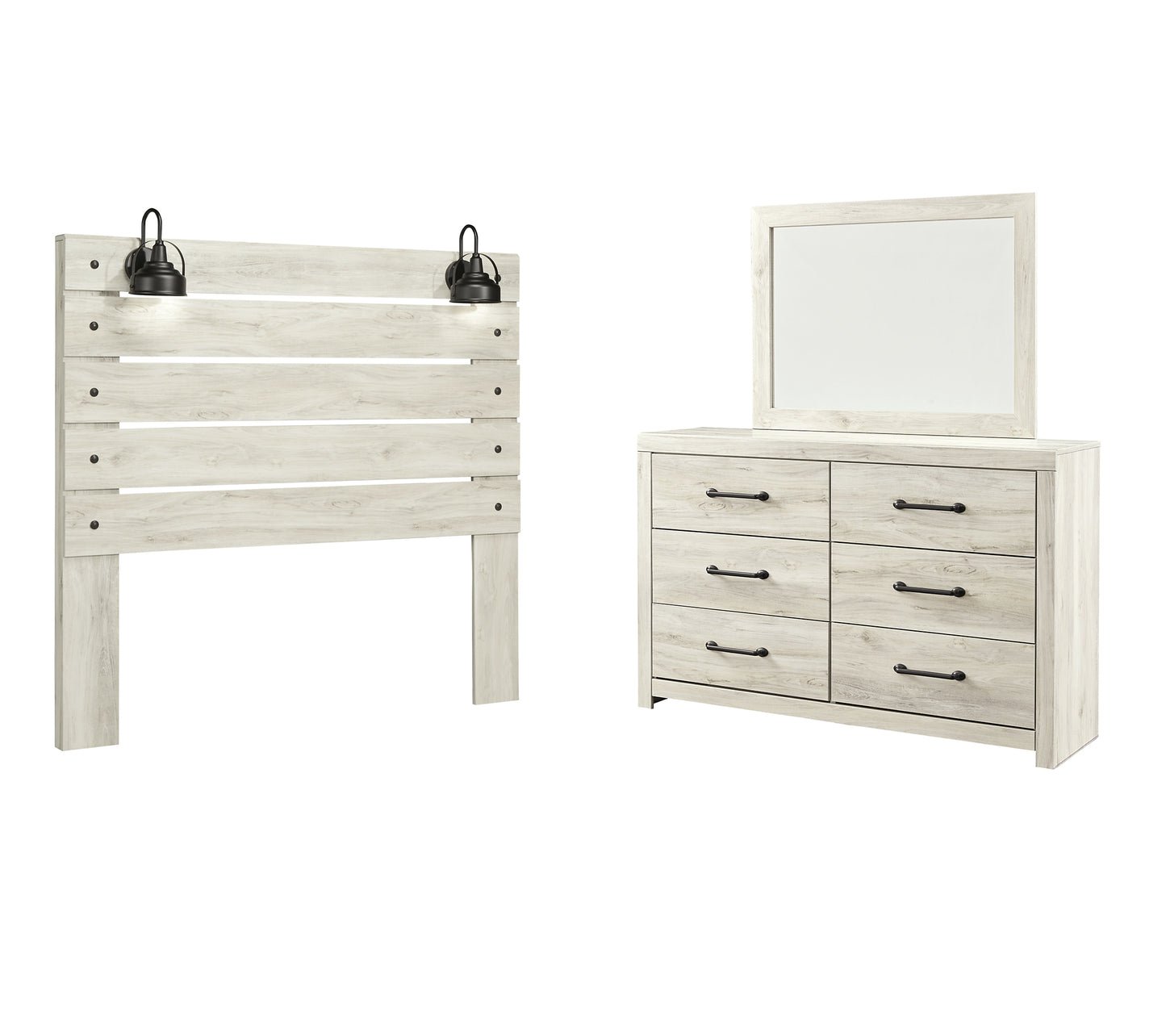 Cambeck  Panel Headboard With Mirrored Dresser